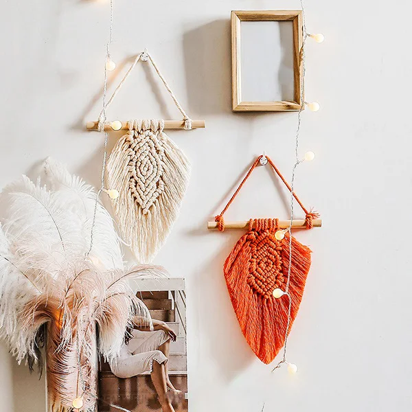 

2 Pcs Leaf Tapestry Macrame Wall Hanging Boho Decoration Nursery Dorm Apartment Bedroom Home Decor
