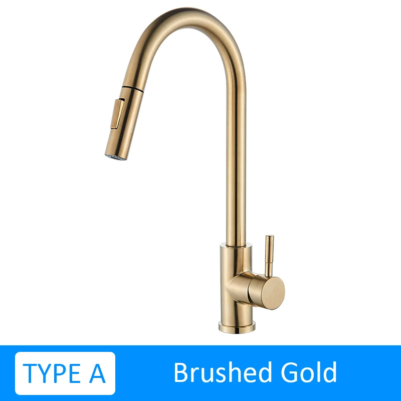 TYPE A Brush Gold Quyanre хромоникель вытяжной кухонный кран с одной ручкой Смеситель кран H/C кухонный смеситель для воды кран для паузы воды кухонный кран - Цвет: TYPE A Brush Gold