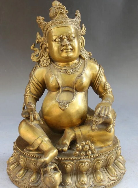 930 ++++ 10 дюймов Тибетский буддистский храм Бронзовая статуя сиденья желтого