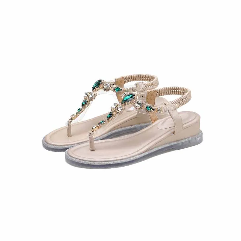 

Sandals Woman 2021 Bohemian Shiny Slippers Flat Bottom Sandals Summer Open Toe Fashion Ladies Shoes Crystal Flip Flops Shoes
