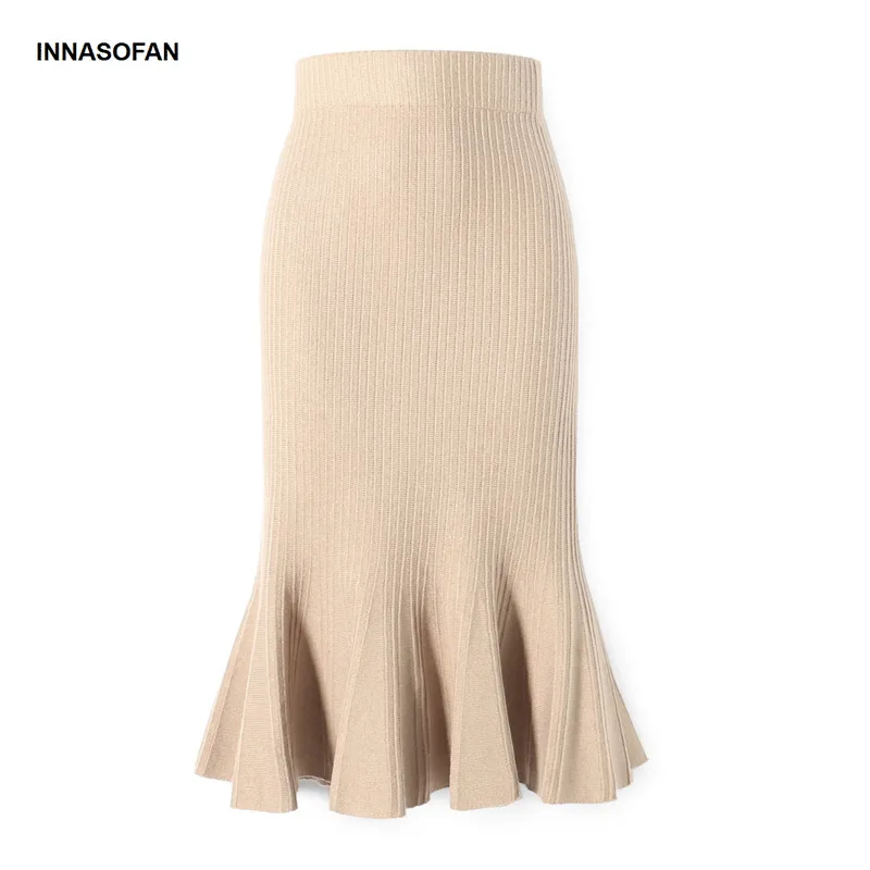 INNASOFAN трикотажная юбка Женская осенне-зимняя с высокой талией модная