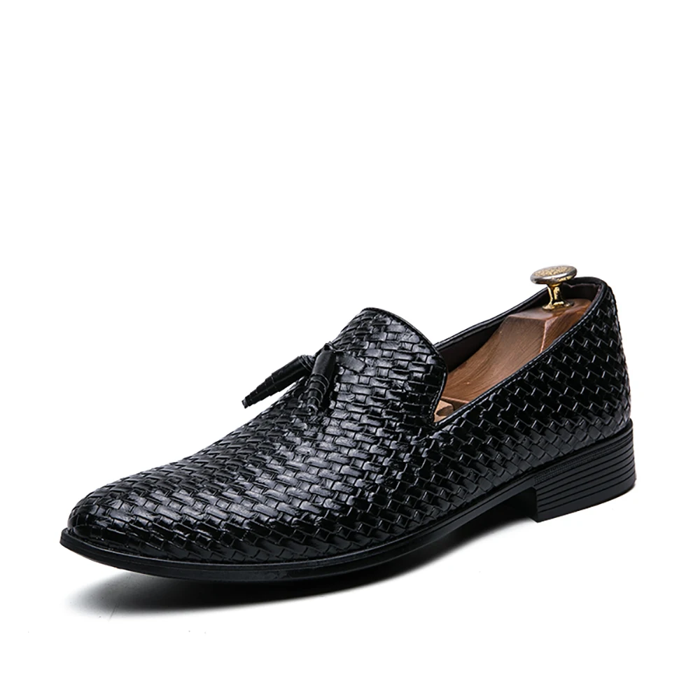 

Spring And Fall New England Men Shoes Woven PU Leather Fashion Tassel Casual Shoes Men Big Size 48 Driving Loafers Shoe Man