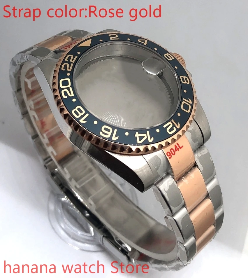 

high quality 904L stainless steel rose gold strap bracelet with 40mm sapphire glass ETA mingzhuji NH36 MH35 case, light blue
