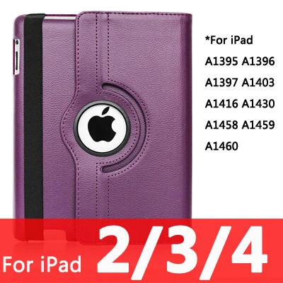 For iPad 234purple 360 Вращающийся чехол для Apple iPad 2/3/4 Air 1/2 A1430 A1458 A1460 iPad2 iPad3 iPad4 Air1 Air2 планшетный чехол для i Pad 9,7 - Цвет: For iPad 234purple