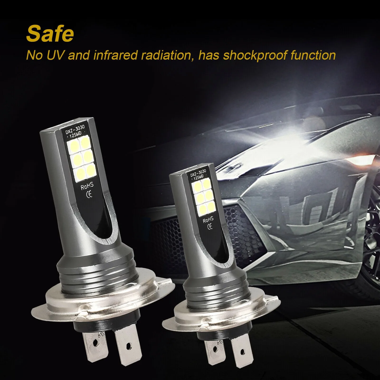 

12LED Fog Lamp H7 LED Light 26000LM 3030 Chip Bulbs Combo Headlight Kit