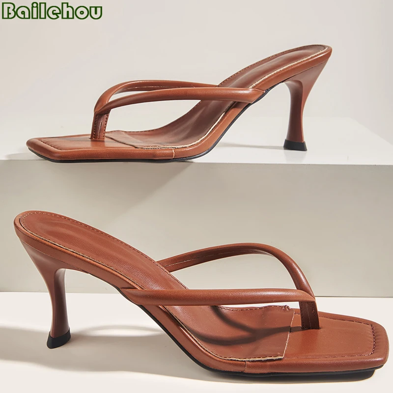 

Шлепанцы женские на высоком каблуке, современные тапочки, летняя обувь, сланцы, 2022