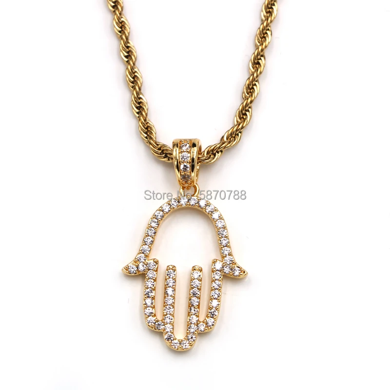 

Hip hop gold plated Fatima Hand Pendant hamsa charm pendant hamsa necklace