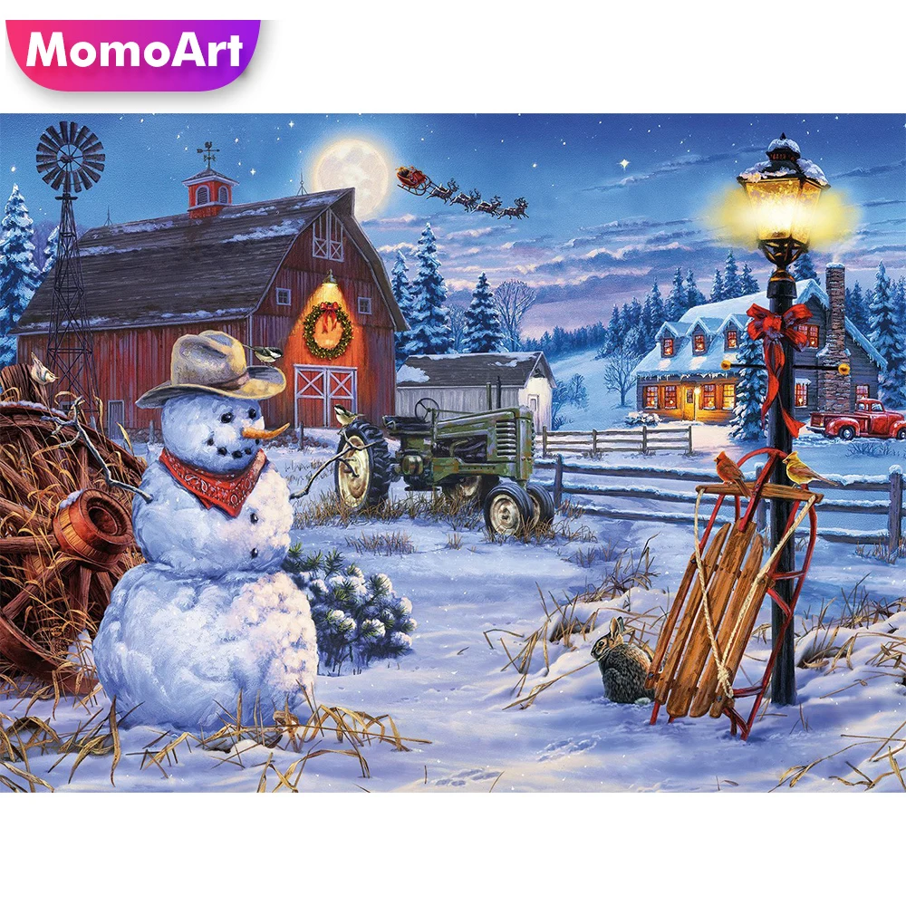 

MomoArt Diamond Mosaic DIY Landscape Diamond Painting House Cross Stitch Kits Embroidery Snowman Needlework Decor For Home