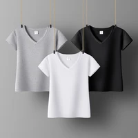 women soft cotton t shirt v neck solid color lady tees short sleeve summer womens clothings all match female t shirts