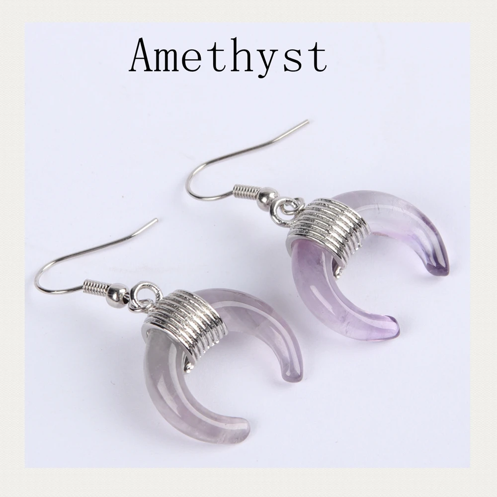 Серьги-капли в форме полумесяца с кристаллами из натурального камня модные