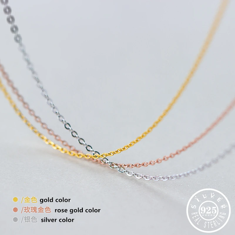 

Rose Gold/Silver/Gold Color 925 Sterling Silver Simple Link Chain Necklaces for Women Mens Fine Jewelry Making Accessories