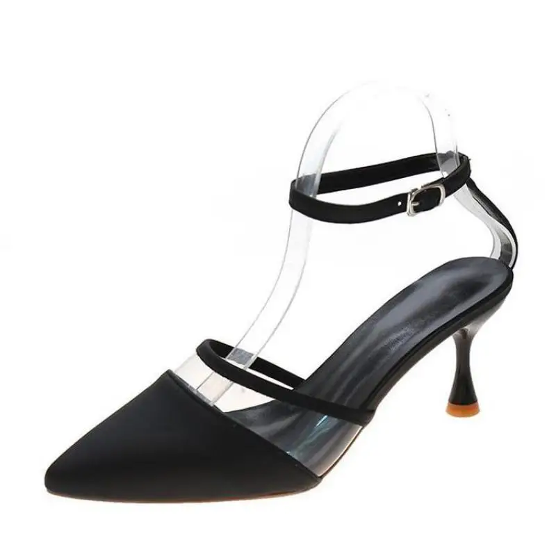 

Sandal For Women New Summer 2021 One Line Buckle Women's Sandals Solid Thin Heels Ankle Strap High Heel Sandals Lady Shoes Pumps