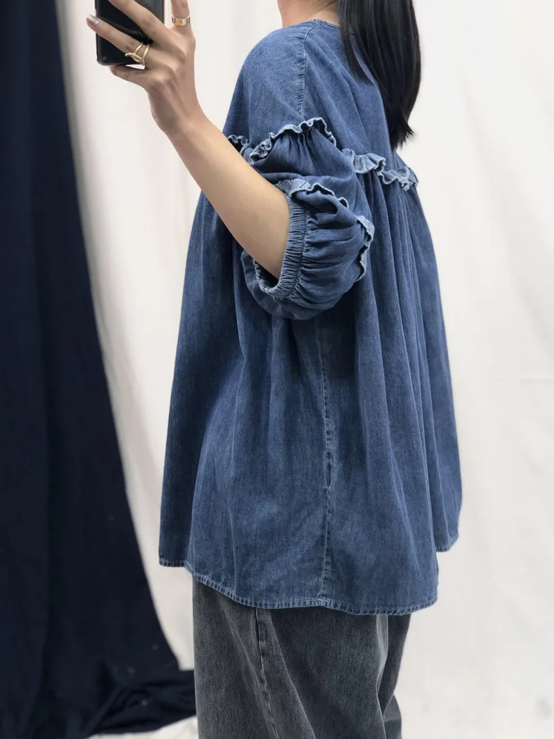 Женские топы больших размеров летние весенние мягкие хлопковые джинсовые