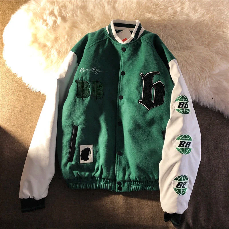 

Plus Size Embroidery 2021 Jackets Ladies Tops Couple Cardigans High Quality High Street Letter Oversized Baseball Jacket Women