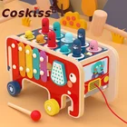 Coskiss, детская деревянная игрушка Монтессори Whac-A-родинка, тянущаяся вдоль слона, ритм, Суслик, многофункциональные игрушки для детей