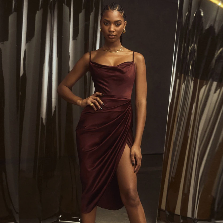

2021 New Women'S Sexy V-Neck Open Back Draped Irregular Bodycon Dress Celebrity Club Party Dress Vestido