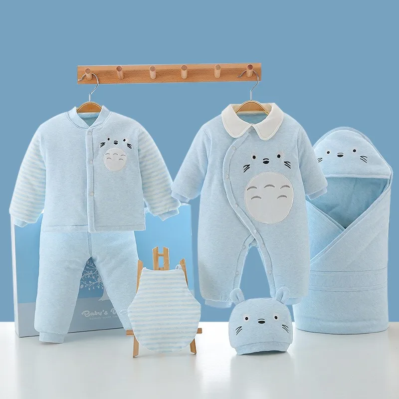 7pcs/set Winter Baby Sets Newborn Clothes 0-6m Baby Cotton Cartoon Warm Outwear Thicken Clothes Suit Unisex Baby Gifts With Box