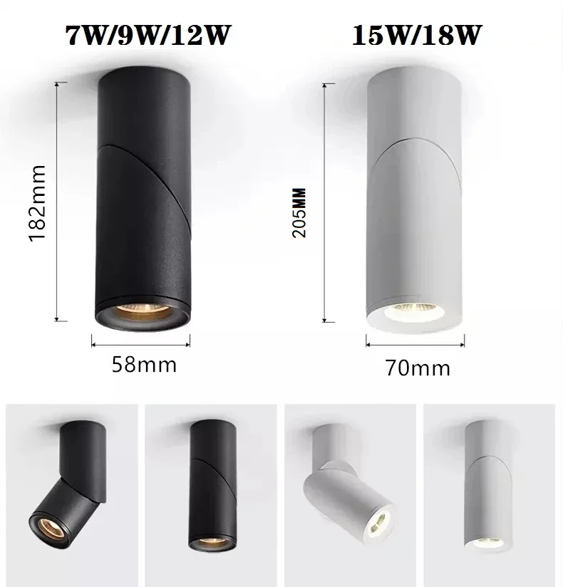 С регулируемой яркостью вращающийся светодиодный светильники 7W 9W 12W 15W 18W COB