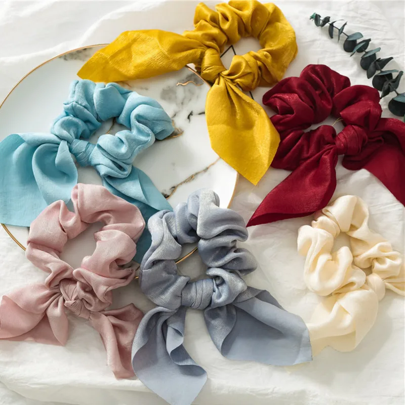 

Fashion Ribbon Hair Ropes Bow Elastic Hair Band For Women Girl Simple Rabbit Ear Rubber Bands Hair Accessories New Headwear Gift