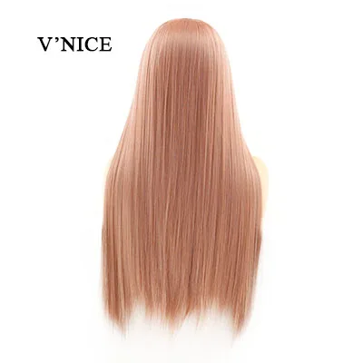 Rose Pink V'NICE матовый цвет прямой синтетический парик с кружевом для женщин жаростойкий платиновый блонд розовый синий фронтальный волос - Цвет: Rose Pink