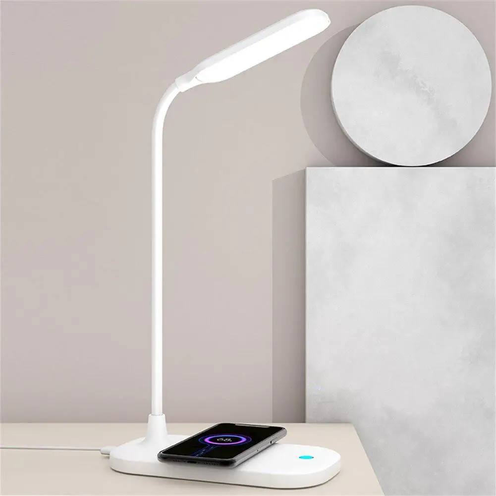 

LED Table Lamp Dimming Desk Lamp With QI Wireless Charger USB Output Port Adjustable Light Flexible Modern Office Table Light