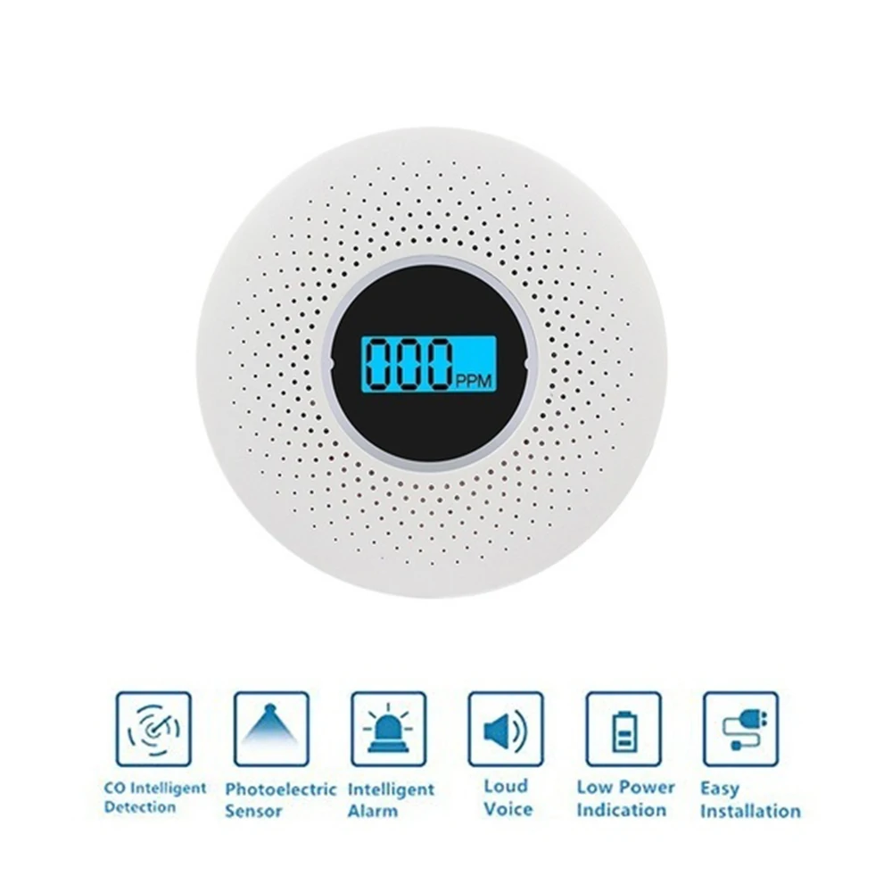 High Sensitive Smoke Carbon Monoxide Detector CO Alarm With Voice Warning LCD Light For Home Office Security 1pcs | Безопасность и