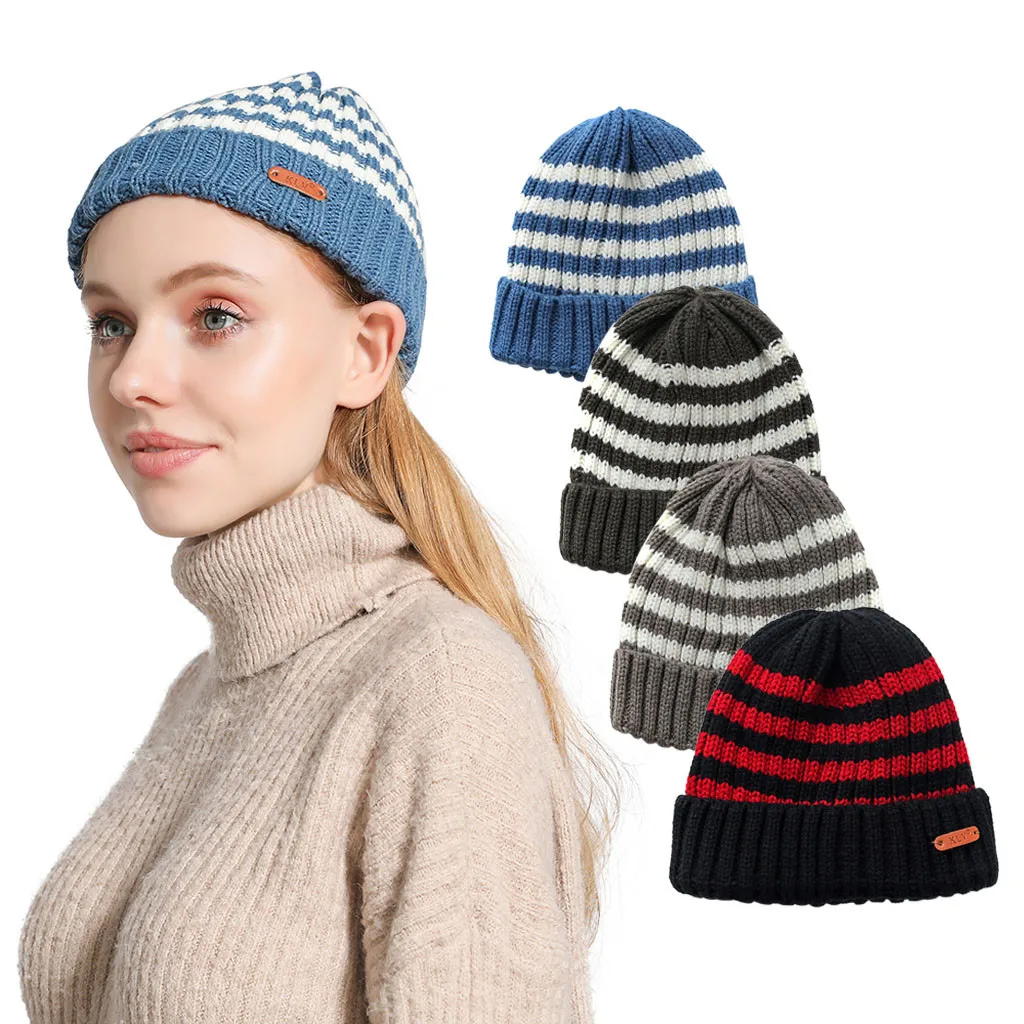 Зимние шапки для женщин шерстяная вязаная шапка унисекс двухцветная Смешанная и