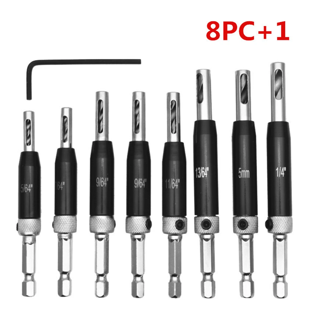 

9pcs Door and Window Opener Carpenter Hole Puncher Hexagon Handle Drill Positioning Woodworking Drilling Hole Set with Wrench
