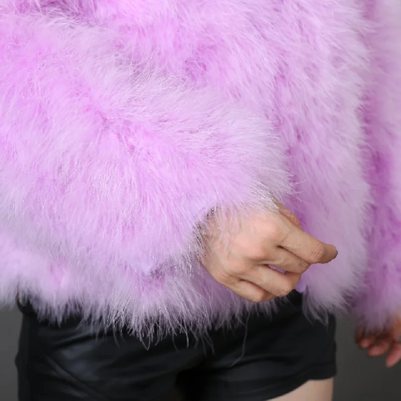 Новинка 2020 Женское пальто из натурального меха страуса карамельных цветов