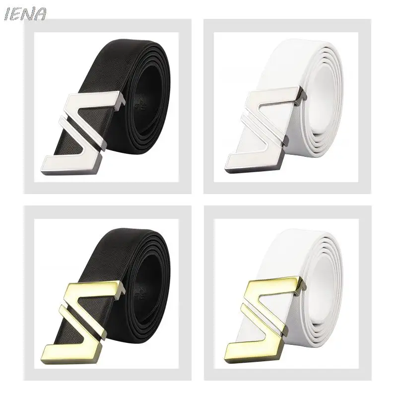 

Cowskin Leather Smooth Buckle Belts for Men High Quality Double V Buckle Male Strap Famous Brand Genuine Leather Men Belt