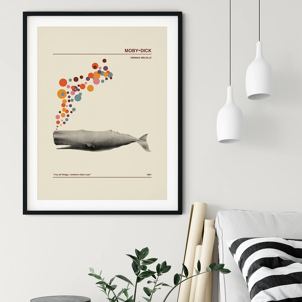 

Nordic Style Whale Colorful Bubble Painting Print Vintage Book Cover Art Canvas Poster on The Wall Animal Decorative Picture