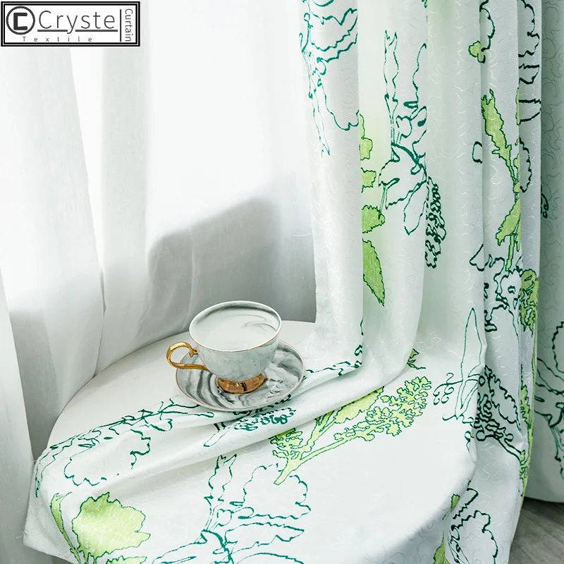 

2021 Pastoral Style Abstract Print Blackout Curtains for Bedroom Living Room Study Blackout Flowers and Grass Curtains Custom