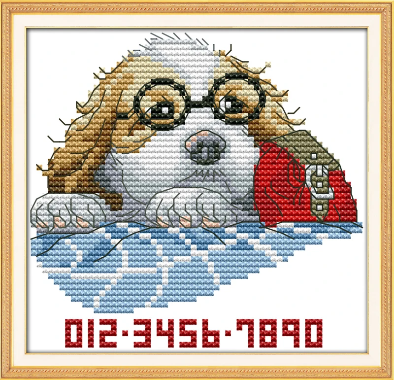 

A dog with glasses cross stitch kit cartoon 11ct count canvas stitches embroidery DIY handmade needlework plus