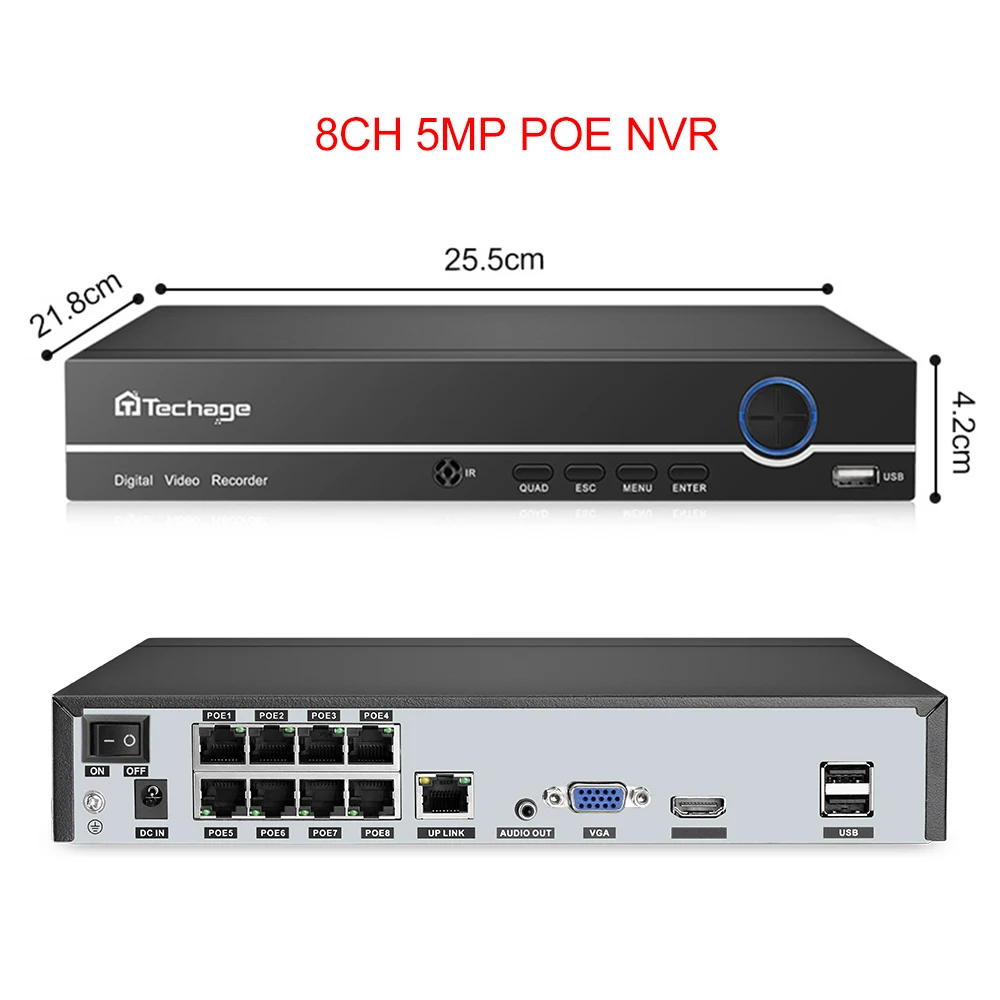 Techage H.265 4K 8CH PoE NVR 2MP 3MP 5MP сетевой жесткий диск Видеорегистратор Домашняя