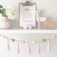 nordic kid baby room yarn and bead garland hanging with tassel nursery pearl decor props for kids room gift giving tent ornament