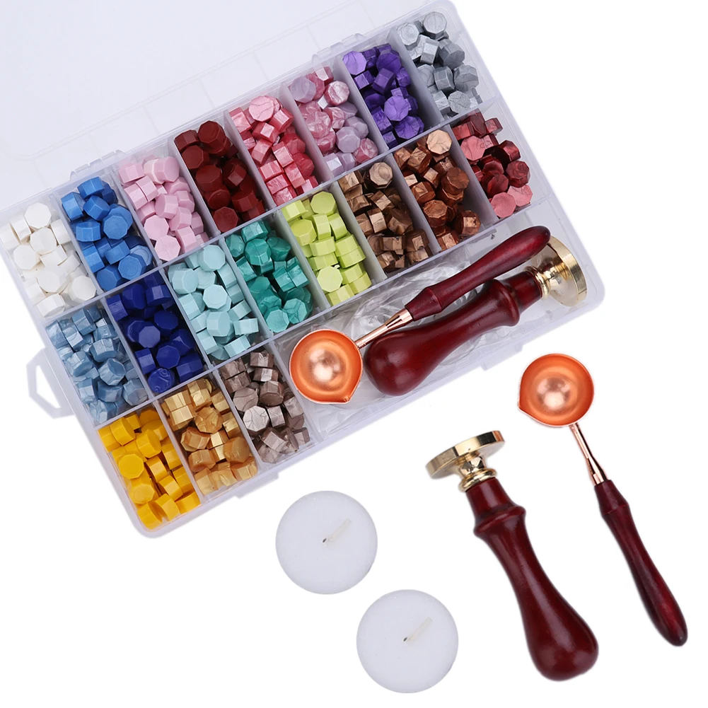 

Vintage DIY Octagonal Sealing Wax Tablet Set with Spoon Sealing Stamp Box for DIY Scrapbooking Wedding Decorative Invitation