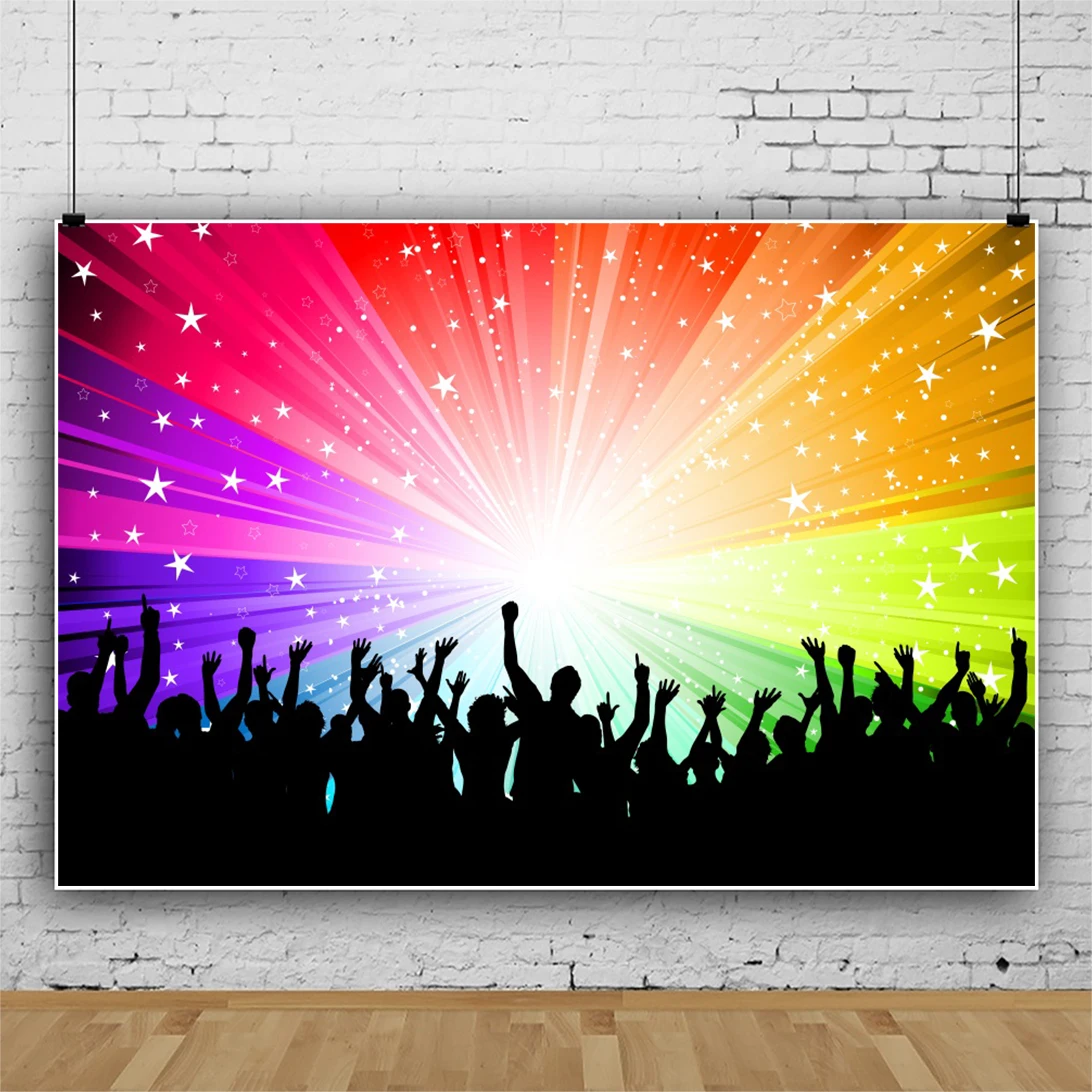 

Laeacco Disco Dancing Party Photo Backdrops Shiny Star Music Stage Poster Portrait Customized Photographic Backgrounds Banner