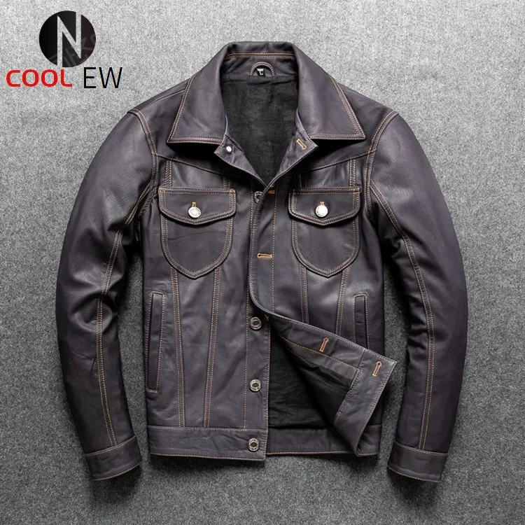 

Free shipping.2020 new genuine Leather jacket.classic casual slim goatskin coat.soft quality leather clothes.blue leather sales