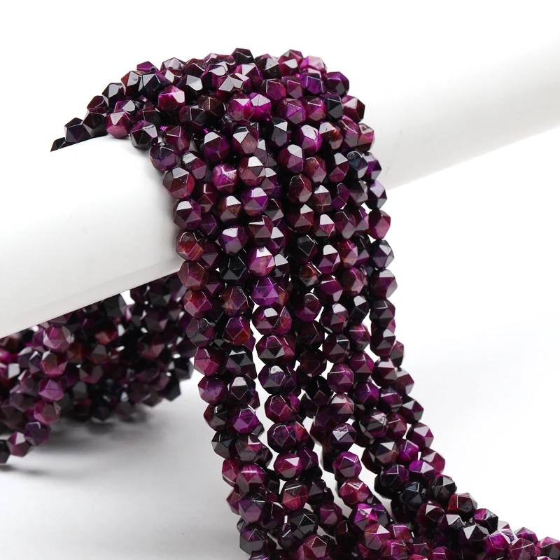 

Hesiod Natural Stone Faceted Purple Tiger Eye Agates Spacers Loose Beads 15" Strand 8MM for Jewelry Making DIY Bracelet