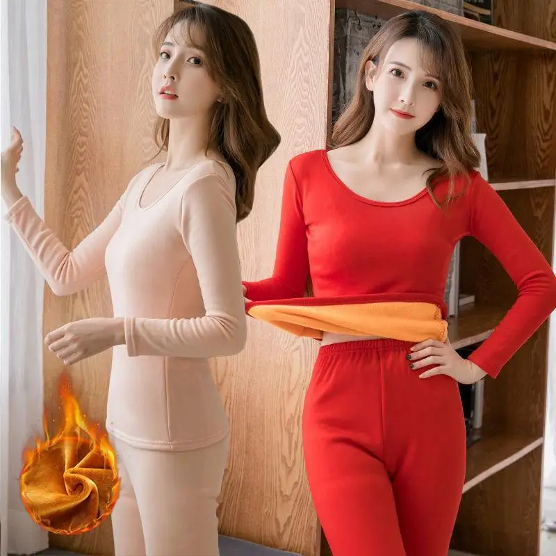 

ZITY Women Brand Warm Thermal Underwear Sets Casual Underwear Cotton Long Johns Sets Female Golden Velvet Thermal Pajamas