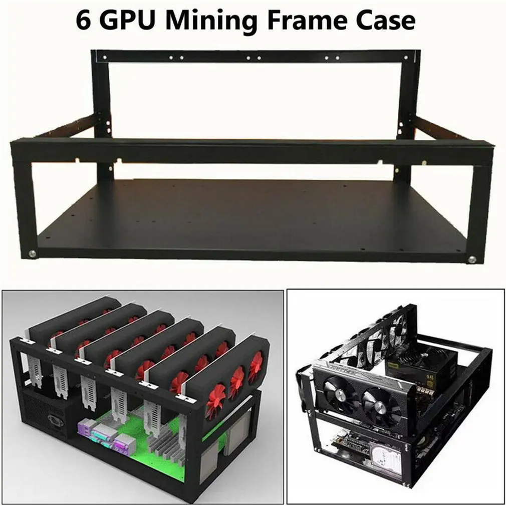 

Steel Open Air Miner Mining Frame Rig Case Up To 6-8 GPU For Bitcoin Crypto Coin Currency Mining Digital Currency Virtual Black