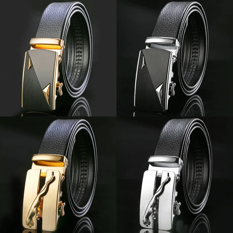 

COW genuine Leather Belts for Men High Quality Male Brand Automatic Ratchet Buckle belt 1.25" 35mm Wide 110-130cm long