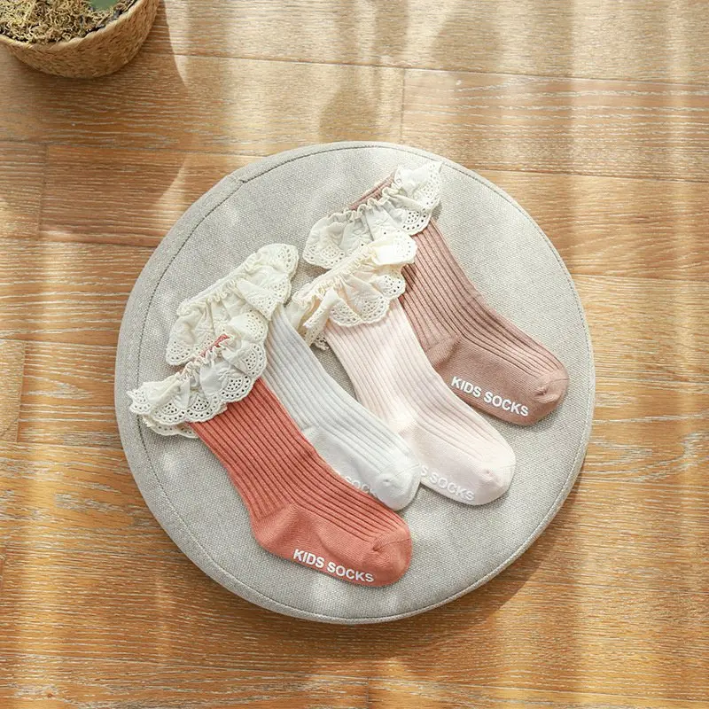 

Infant Baby Girl Cotton Socks Cartoon Lace Knee High Princess Anti Slip Floor Socks Autumn Winter Socks