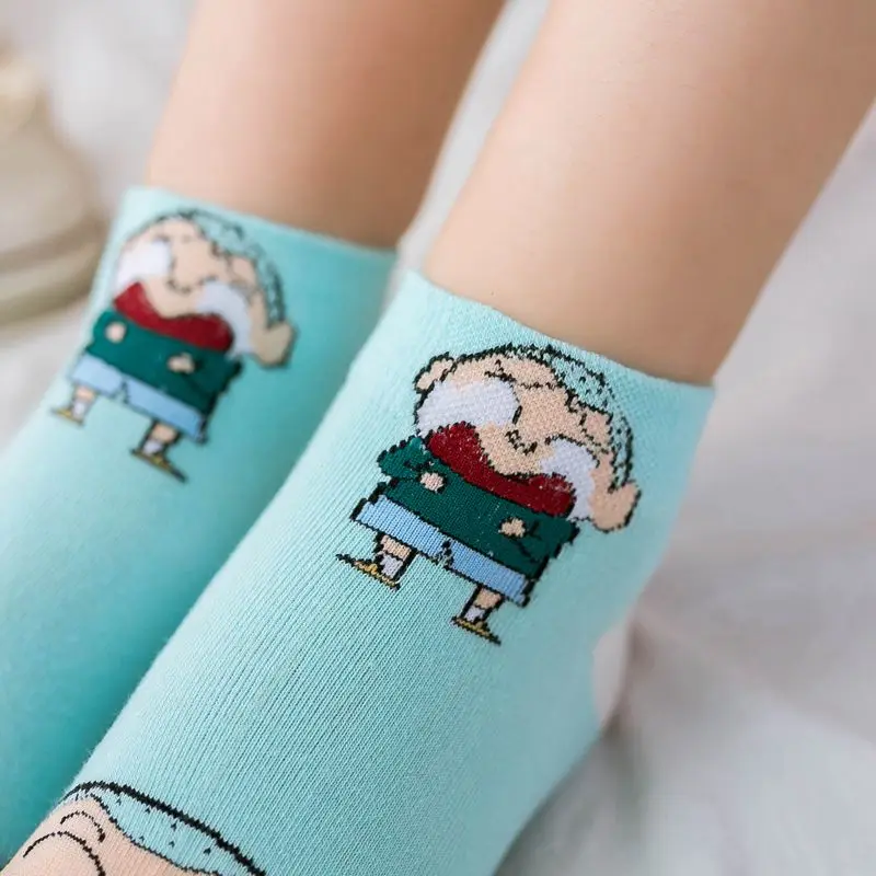 

Japanese Cartoon Short Socks Women Harajuku Skateboard Happy Funny Couple Invisible Sox Anime Crayon Cotton Slippers Ankle socks