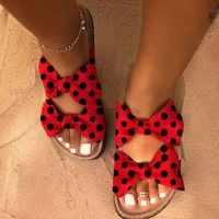new double bows women slippers shoes summer open toe platform slides ladies yellow spots flat beach shoes female outdoor shoes