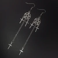 pentagram cross earrings silver plated hug hoop pendant witch jewelry pagan wiken tarot card gothic emo womens gift