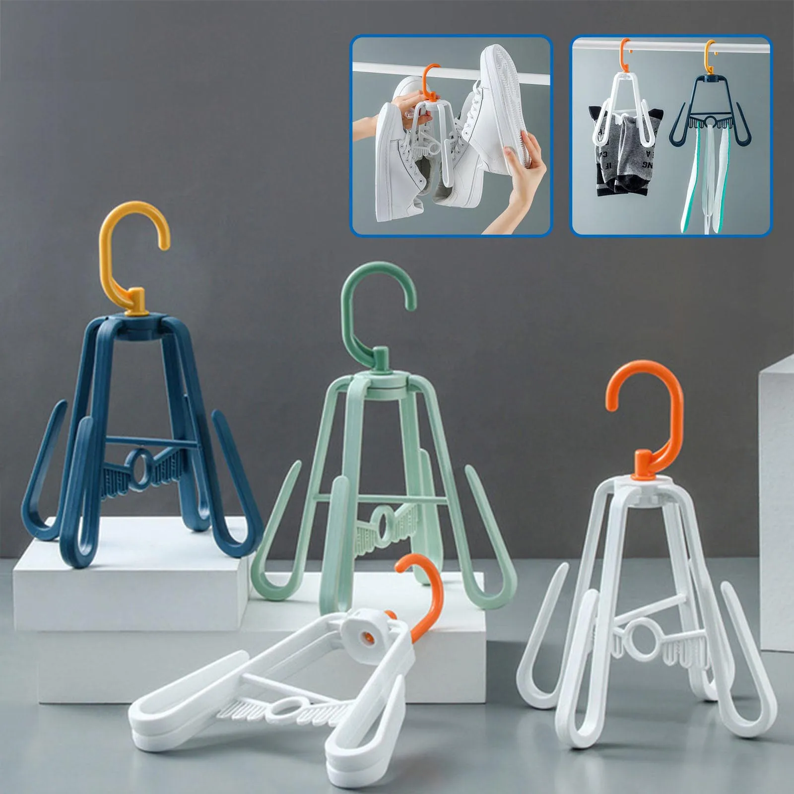 

Multifunctional Shoe Rack Windproof Double Sun Rotating Foldable Drying Rack Hanger Storage Hangers Clothes Rack Home Organizers