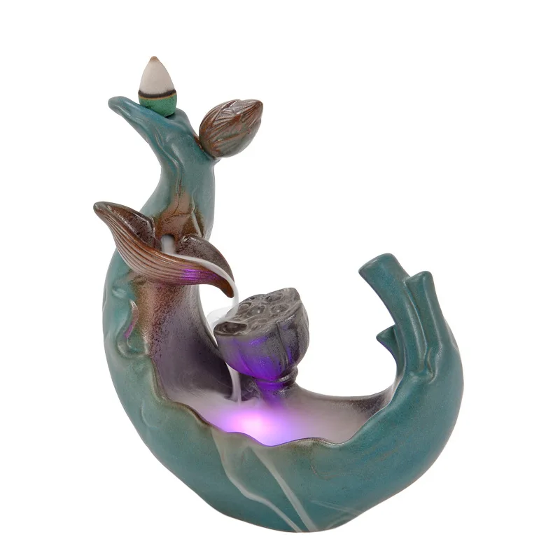 Керамика светодиодный горелка для благовоний в виде лотоса обратный поток дзен