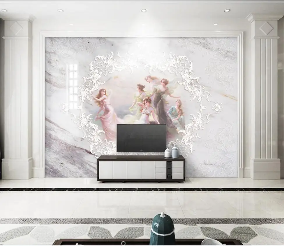 Large custom mural wallpaper angel girl jazz white marble European background wall | Обустройство дома