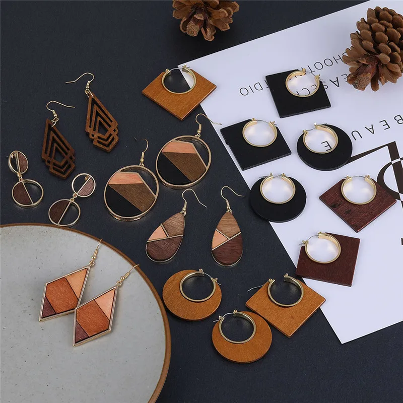 Винтажные деревянные серьги ALIUTOM для женщин золотые висячие женские модные